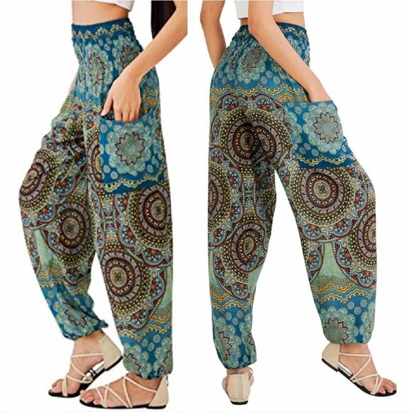 Joob Joob Turquoise Gold Mandala Print Pull On Hippie Harem Pants Size L / XL - Picture 7 of 13